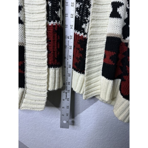 Forever 21 Aztec Southwestern Open Front Cardigan Sweater Black Red Beige Large - Picture 10 of 10